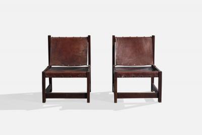 Argentine Designer Lounge Chairs with Wood and Leather Argentina 1970s