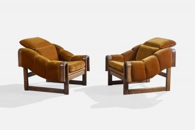 Argentine Designer Lounge Chairs with Wood and Velvet Argentina 1960s