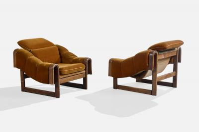 Argentine Designer Lounge Chairs with Wood and Velvet Argentina 1960s