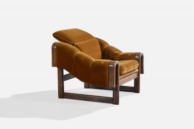Argentine Designer Lounge Chairs with Wood and Velvet Argentina 1960s