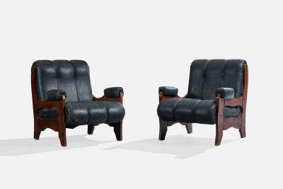 Argentine Designer Lounge Chairs with Wood and Vinyl Argentina 1970s