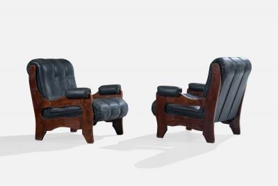 Argentine Designer Lounge Chairs with Wood and Vinyl Argentina 1970s