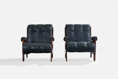 Argentine Designer Lounge Chairs with Wood and Vinyl Argentina 1970s