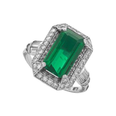 Art Deco Emerald Diamond and Platinum Ring