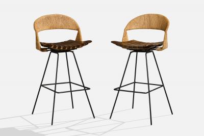 Arthur Umanoff Bar Stools with Wood Metal and Cord USA 1950s