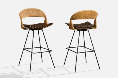 Arthur Umanoff Bar Stools with Wood Metal and Cord USA 1950s