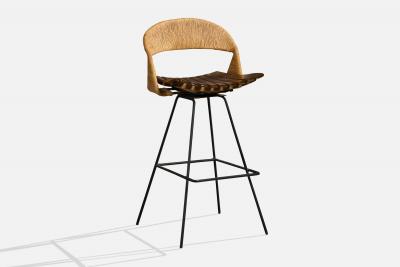 Arthur Umanoff Bar Stools with Wood Metal and Cord USA 1950s