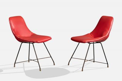 Augusto Bozzi Dining Room Chairs with Metal Vinyl and Brass Italy 1960s