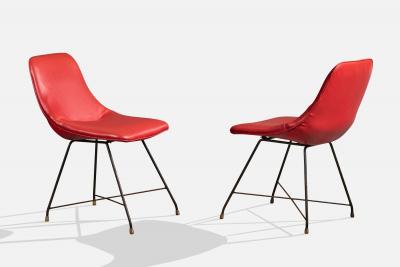Augusto Bozzi Dining Room Chairs with Metal Vinyl and Brass Italy 1960s