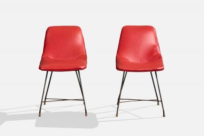 Augusto Bozzi Dining Room Chairs with Metal Vinyl and Brass Italy 1960s