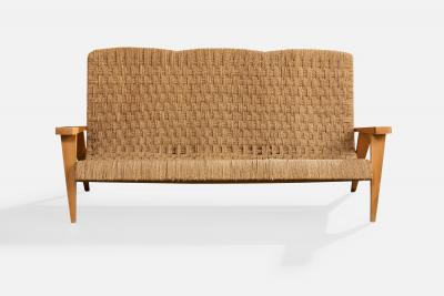Augusto Romano Attribution Sofa with Wood and Rush Italy 1940s