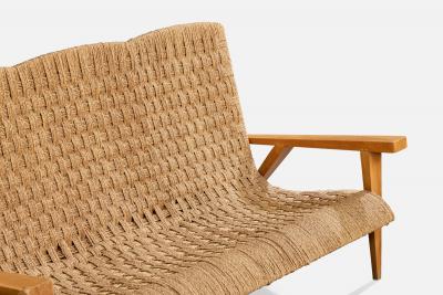 Augusto Romano Attribution Sofa with Wood and Rush Italy 1940s