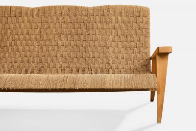 Augusto Romano Attribution Sofa with Wood and Rush Italy 1940s
