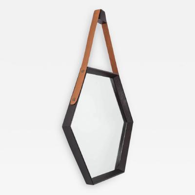 BEVERLY OAK AND LEATHER HEXAGON MIRROR BY ORANGE LOS ANGELES