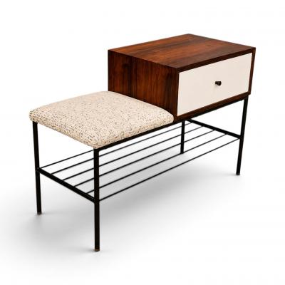 Bench with drawer in Rosewood Fabric Metal Geraldo de Barros 1950s