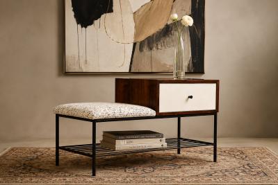 Bench with drawer in Rosewood Fabric Metal Geraldo de Barros 1950s
