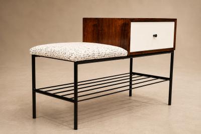 Bench with drawer in Rosewood Fabric Metal Geraldo de Barros 1950s