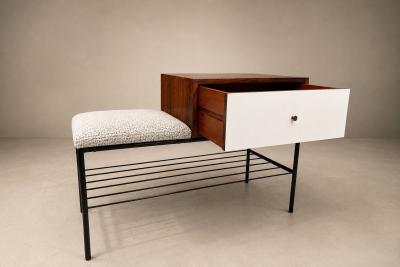 Bench with drawer in Rosewood Fabric Metal Geraldo de Barros 1950s