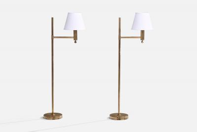Bergboms Floor Lamps with Brass and Fabric Sweden 1970s