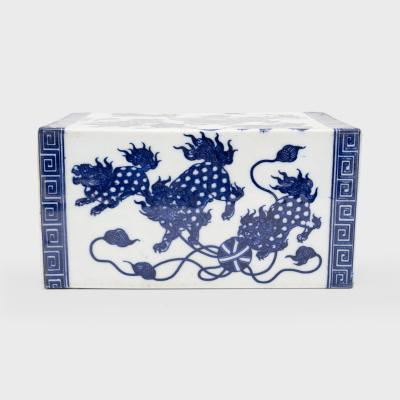 Blue and White Fu Lion Headrest