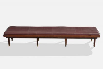Brazilian Designer Bench with Wood Leather and Brass Brazil 1960s