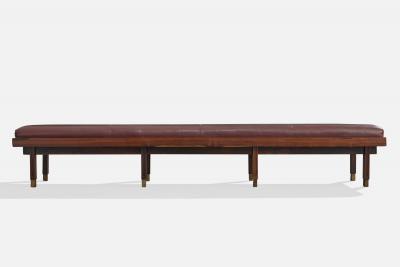 Brazilian Designer Bench with Wood Leather and Brass Brazil 1960s