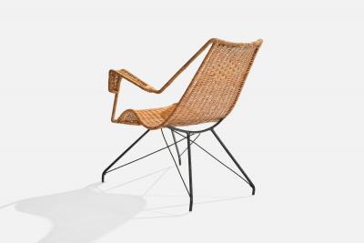 Brazilian Designer Lounge Chair with Iron and Rattan Brazil 1950s