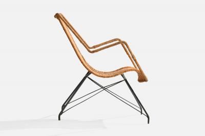Brazilian Designer Lounge Chair with Iron and Rattan Brazil 1950s