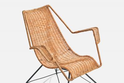 Brazilian Designer Lounge Chair with Iron and Rattan Brazil 1950s