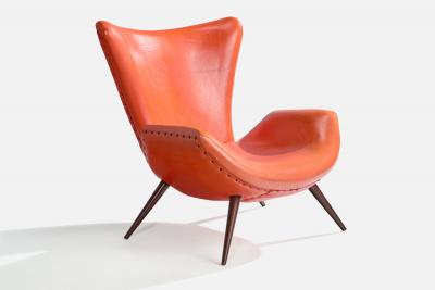 Brazilian Designer Lounge Chair with Leatherette and Wood Brazil 1950s