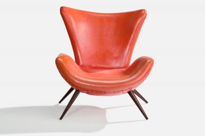 Brazilian Designer Lounge Chair with Leatherette and Wood Brazil 1950s