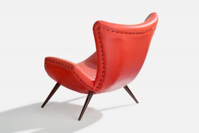 Brazilian Designer Lounge Chair with Leatherette and Wood Brazil 1950s