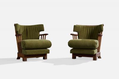 Brazilian Designer Lounge Chairs with Rattan and Fabric Brazil 1960s