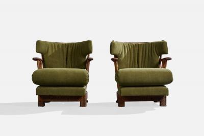 Brazilian Designer Lounge Chairs with Rattan and Fabric Brazil 1960s