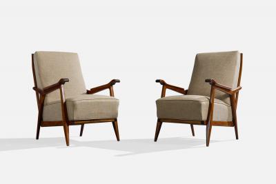 Brazilian Designer Lounge Chairs with Wood and Fabric Brazil 1950s