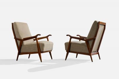 Brazilian Designer Lounge Chairs with Wood and Fabric Brazil 1950s