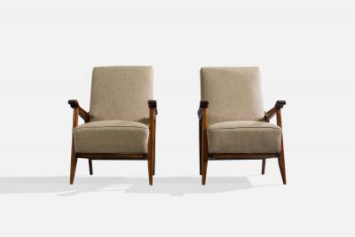 Brazilian Designer Lounge Chairs with Wood and Fabric Brazil 1950s