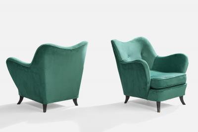 Brazilian Designer Lounge Chairs with Wood and Velvet Brazil 1950s