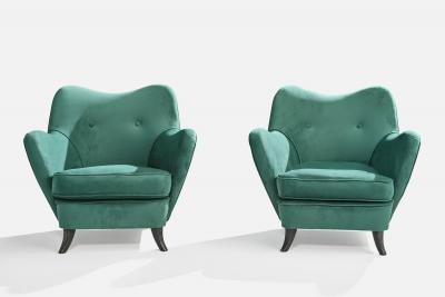 Brazilian Designer Lounge Chairs with Wood and Velvet Brazil 1950s