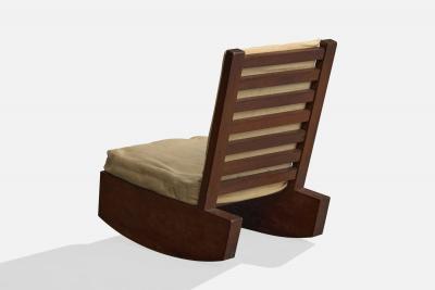 Brazilian Designer Rocking Chair with Wood and Fabric Brazil 1970s
