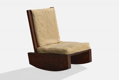 Brazilian Designer Rocking Chair with Wood and Fabric Brazil 1970s