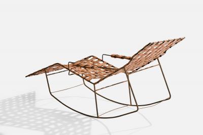 Brazilian Designer Rocking Chaise Longue with Iron and Leather Brazil 1950s