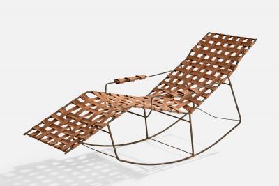 Brazilian Designer Rocking Chaise Longue with Iron and Leather Brazil 1950s