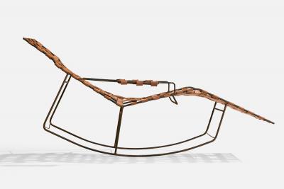 Brazilian Designer Rocking Chaise Longue with Iron and Leather Brazil 1950s