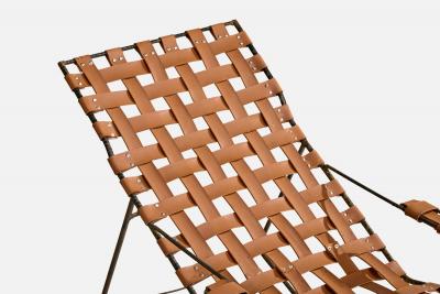 Brazilian Designer Rocking Chaise Longue with Iron and Leather Brazil 1950s