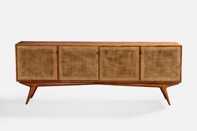 Brazilian Designer Sideboard with Wood Cane and Brass Brazil 1950s