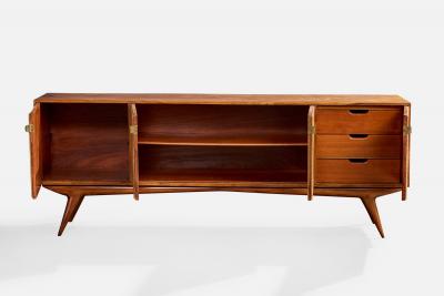 Brazilian Designer Sideboard with Wood Cane and Brass Brazil 1950s