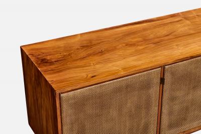 Brazilian Designer Sideboard with Wood Cane and Brass Brazil 1950s