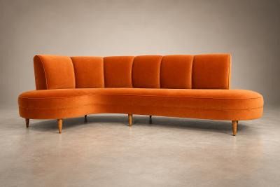 Brazilian Modern Curved Sofa in Burnt Sienna Mohair Velvet Brazil 1950s