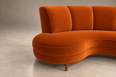 Brazilian Modern Curved Sofa in Burnt Sienna Mohair Velvet Brazil 1950s